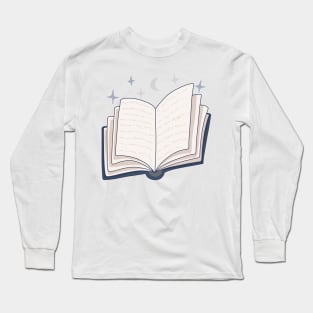 Blue magic book with stars and the moon (for readers) Long Sleeve T-Shirt